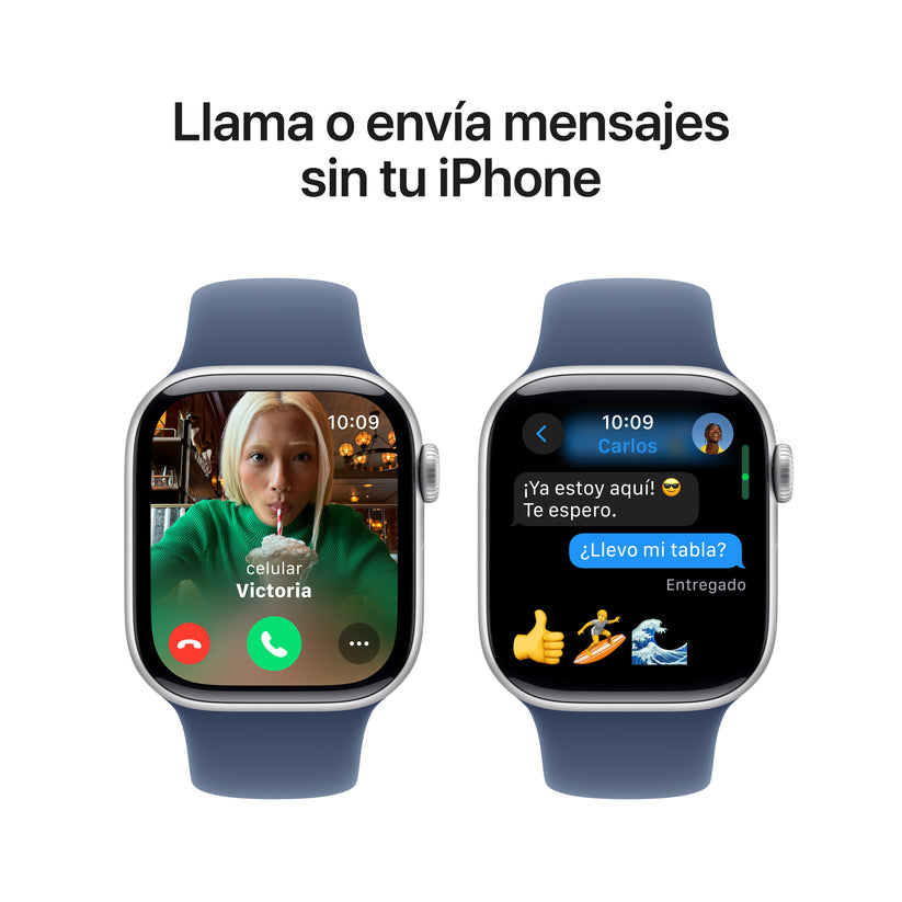 Apple Watch Series 10 GPS • Caja de aluminio color plata de 42 mm • Correa deportiva azul denim - M/L