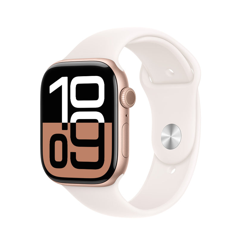 Apple Watch Series 10 GPS • Caja de aluminio color oro rosa de 46 mm • Correa deportiva rosa rubor - M/L
