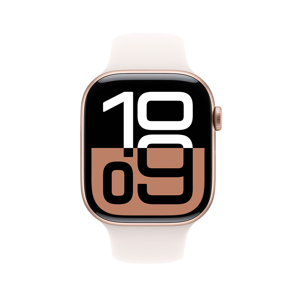 Apple Watch Series 10 GPS • Caja de aluminio color oro rosa de 46 mm • Correa deportiva rosa rubor - M/L