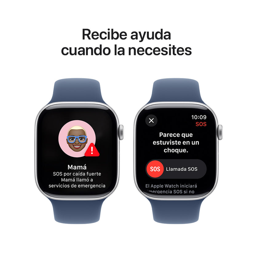 Apple Watch Series 10 GPS • Caja de aluminio color plata de 46 mm • Correa deportiva azul denim - M/L