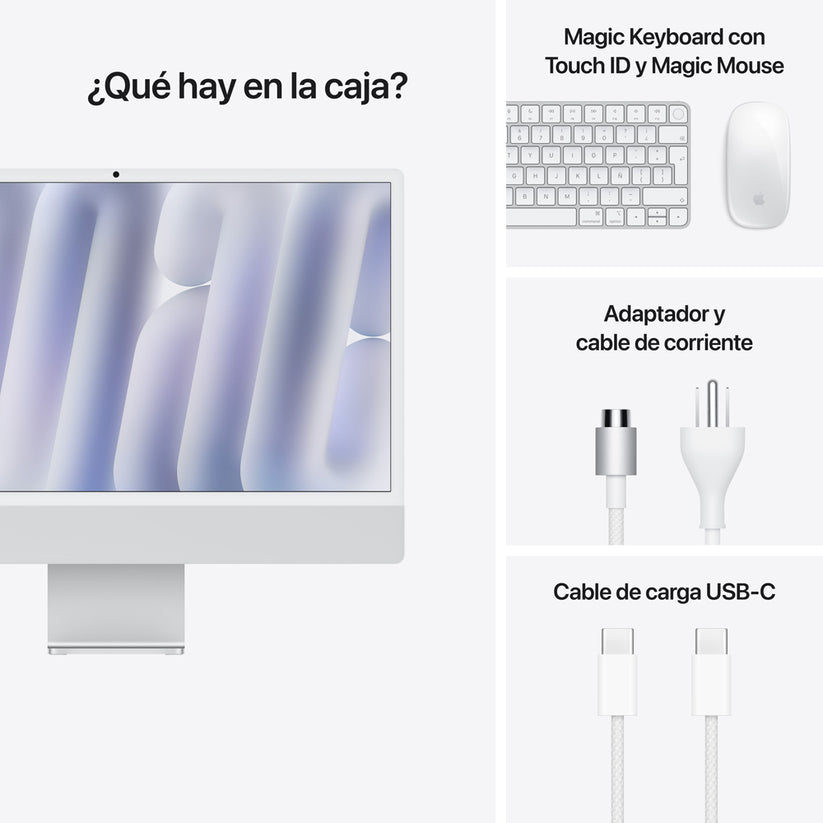 iMac con pantalla Retina 4,5K de 24 pulgadas: Chip M4 de Apple con CPU de 10 núcleos y GPU de 10 núcleos, 256 GB SSD - Plata