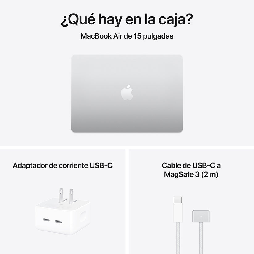 MacBook Air de 15 pulgadas: Chip M4 de Apple con CPU de 10 núcleos y GPU de 10 núcleos, 512 GB SSD - Plata