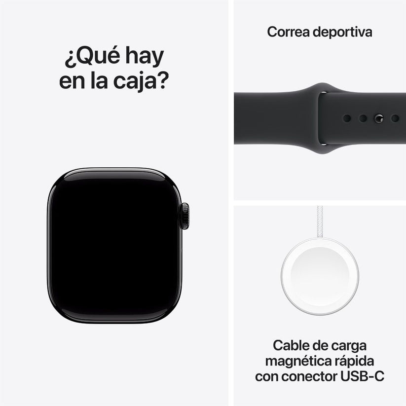 Apple Watch Series 11 GPS • Caja de aluminio negro azabache de 42 mm • Correa deportiva negra – M/L