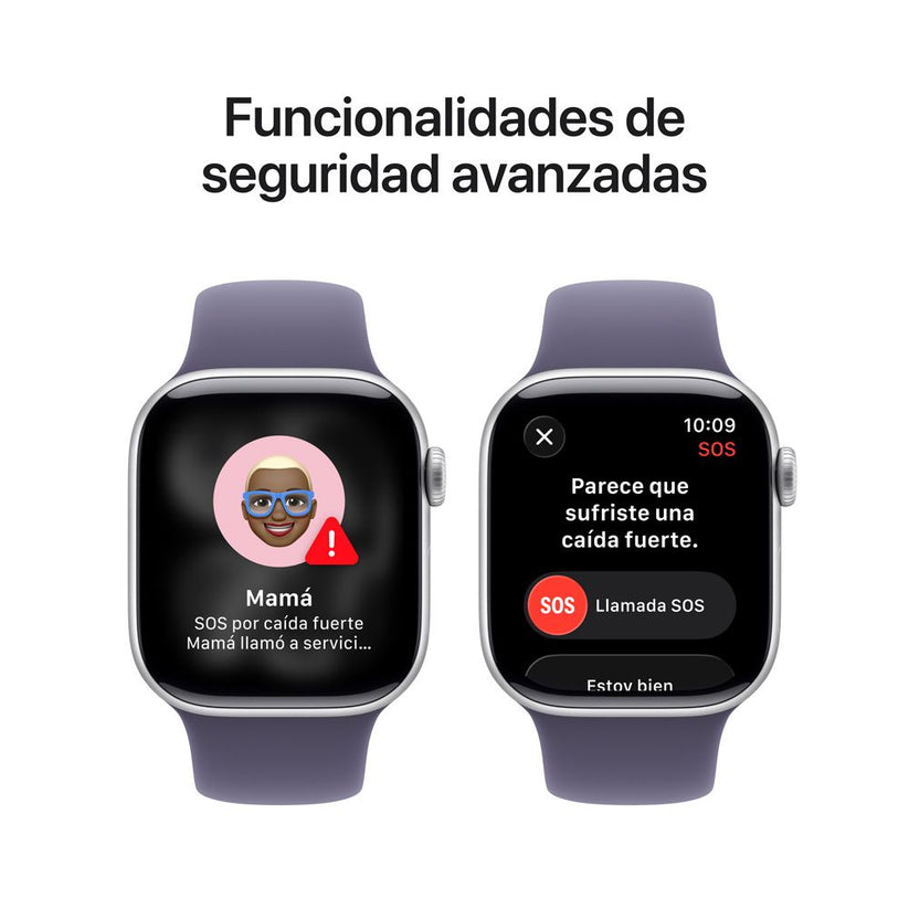 Apple Watch Series 11 GPS • Caja de aluminio color plata de 42 mm • Correa deportiva morado niebla – M/L