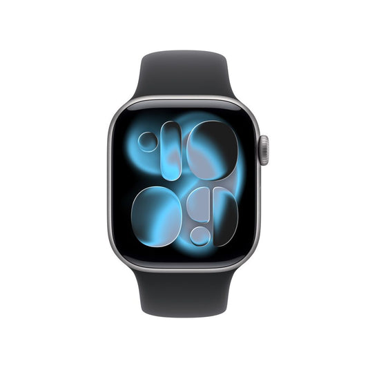 Apple Watch Series 11 GPS • Caja de aluminio gris espacial de 42 mm • Correa deportiva negra – M/L