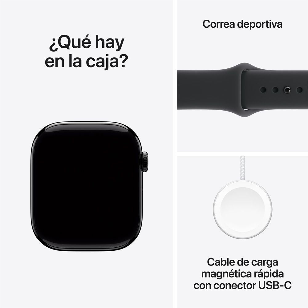 Apple Watch Series 11 GPS • Caja de aluminio negro azabache de 46 mm • Correa deportiva negra – M/L