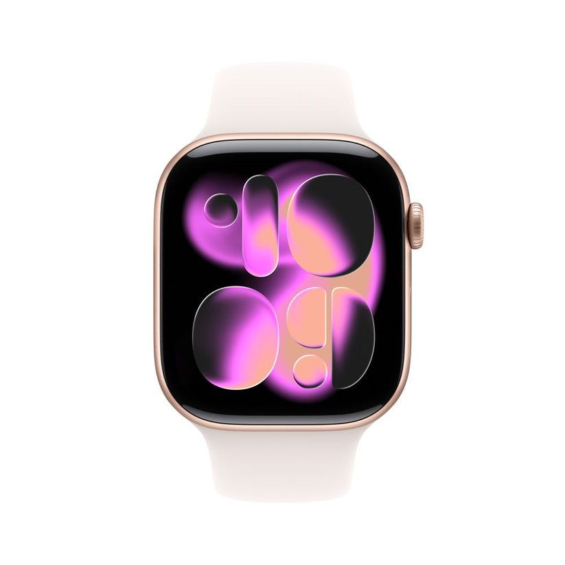 Apple Watch Series 11 GPS • Caja de aluminio color oro rosa de 46 mm • Correa deportiva rosa rubor – S/M