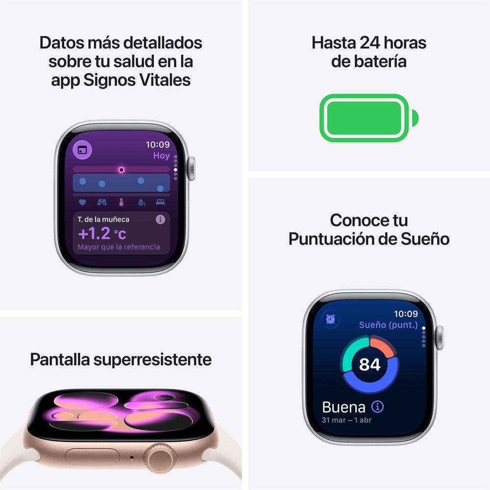 Apple Watch Series 11 GPS • Caja de aluminio color plata de 46 mm • Correa deportiva morado niebla – M/L
