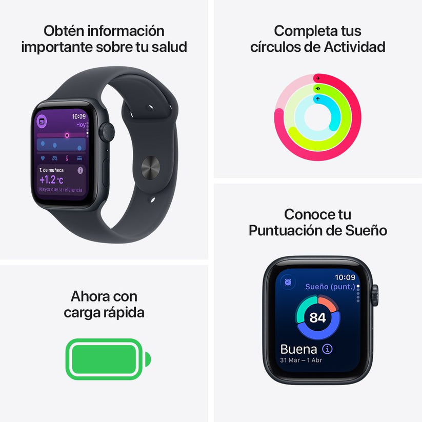 Apple Watch SE 3 GPS • Caja de aluminio color medianoche de 44 mm • Correa deportiva color medianoche - M/L