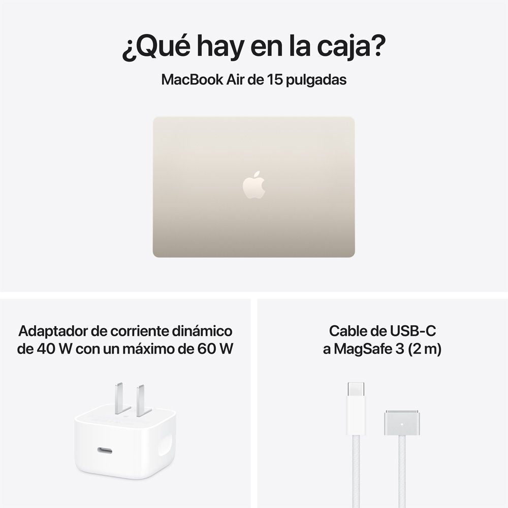 MacBook Air de 15 pulgadas: Chip M5 de Apple con CPU de 10 núcleos y GPU de 10 núcleos, 512 GB SSD - Blanco estelar