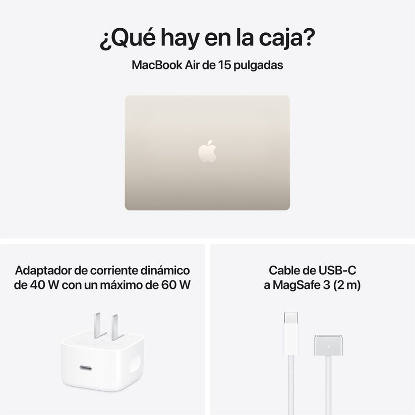 MacBook Air de 15 pulgadas: Chip M5 de Apple con CPU de 10 núcleos y GPU de 10 núcleos, 512 GB SSD - Blanco estelar