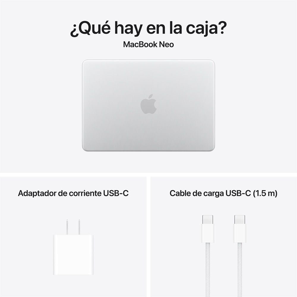 MacBook Neo de 13 pulgadas: Chip A18 Pro de Apple con CPU de 6 núcleos y GPU de 5 núcleos, Magic Keyboard, 256 GB SSD - Color plata
