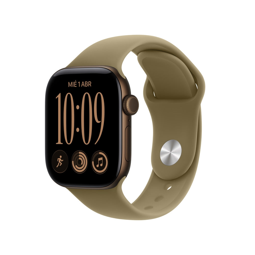 Apple Watch Series 12 GPS • Caja de aluminio color bronce oscuro de 42 mm • Correa deportiva color oliva – M/L