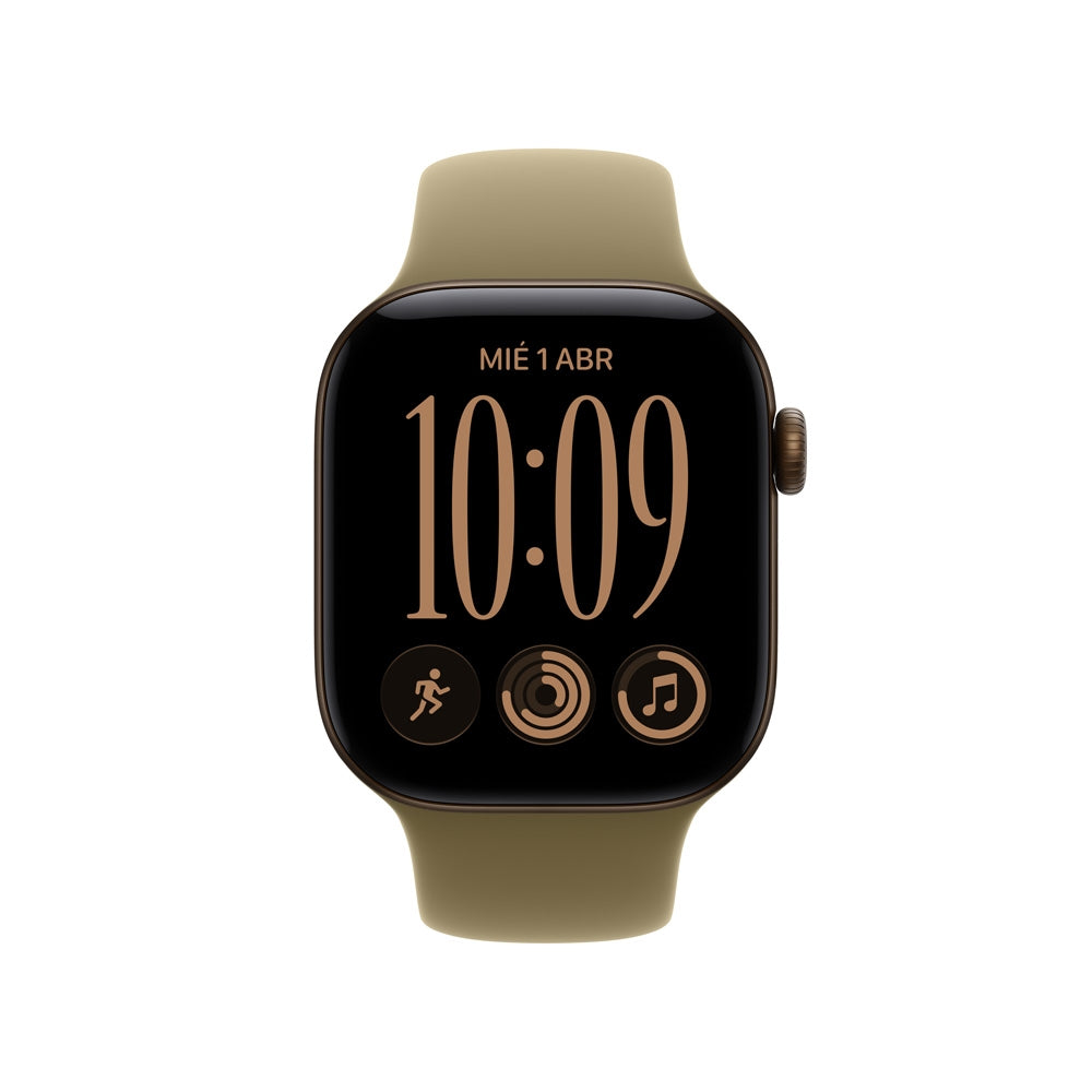 Apple Watch Series 12 GPS • Caja de aluminio color bronce oscuro de 42 mm • Correa deportiva color oliva – M/L