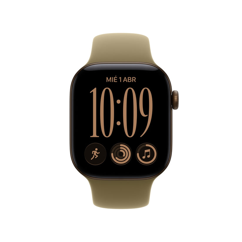 Apple Watch Series 12 GPS • Caja de aluminio color bronce oscuro de 42 mm • Correa deportiva color oliva – M/L