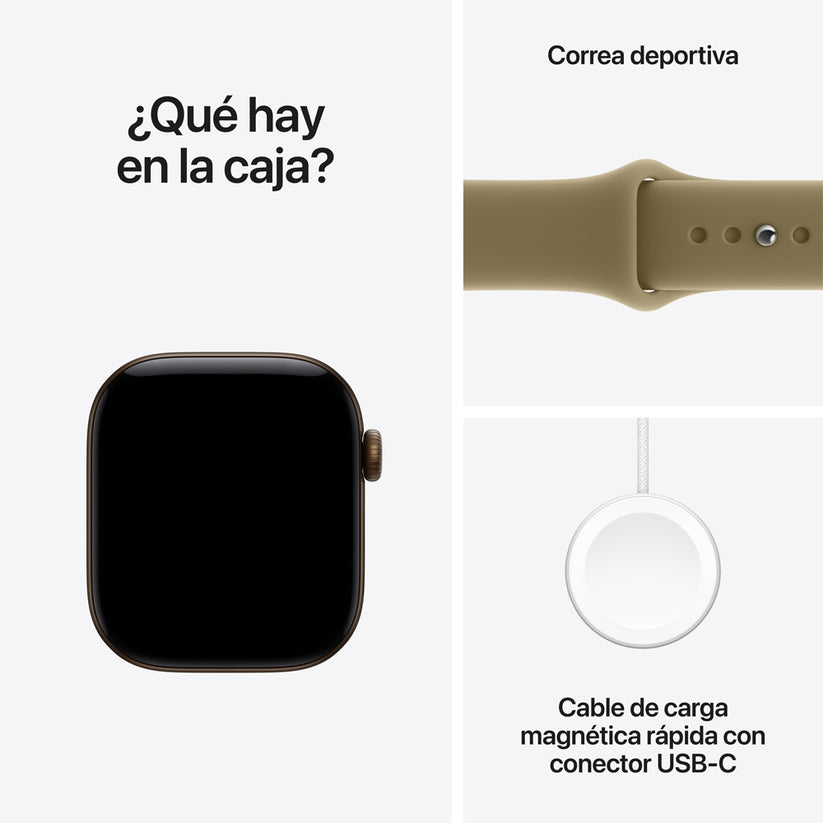 Apple Watch Series 12 GPS • Caja de aluminio color bronce oscuro de 42 mm • Correa deportiva color oliva – M/L