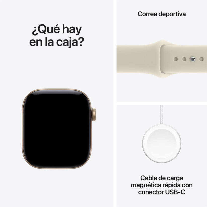 Apple Watch Series 12 GPS • Caja de aluminio color oro claro de 42 mm • Correa deportiva color arena – M/L