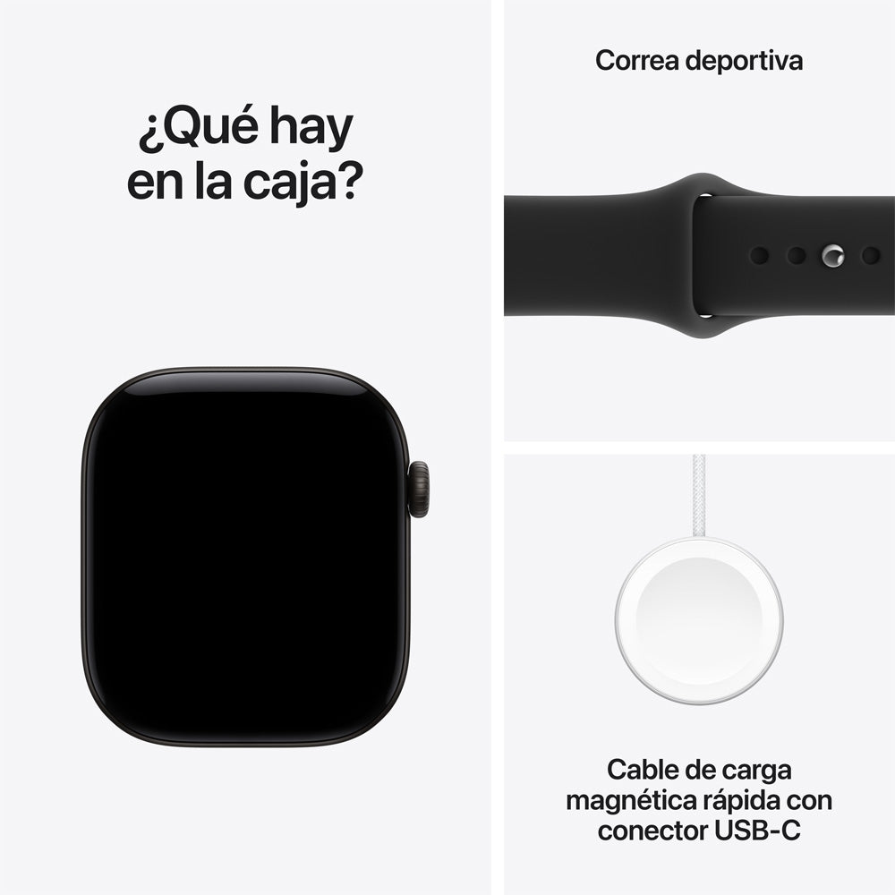 Apple Watch Series 12 GPS • Caja de aluminio negra de 46 mm • Correa deportiva negra – M/L