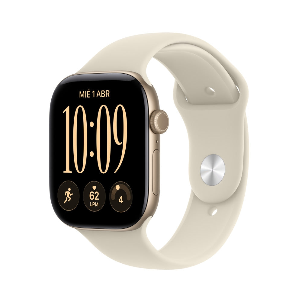 Apple Watch Series 12 GPS • Caja de aluminio color oro claro de 46 mm • Correa deportiva color arena – M/L
