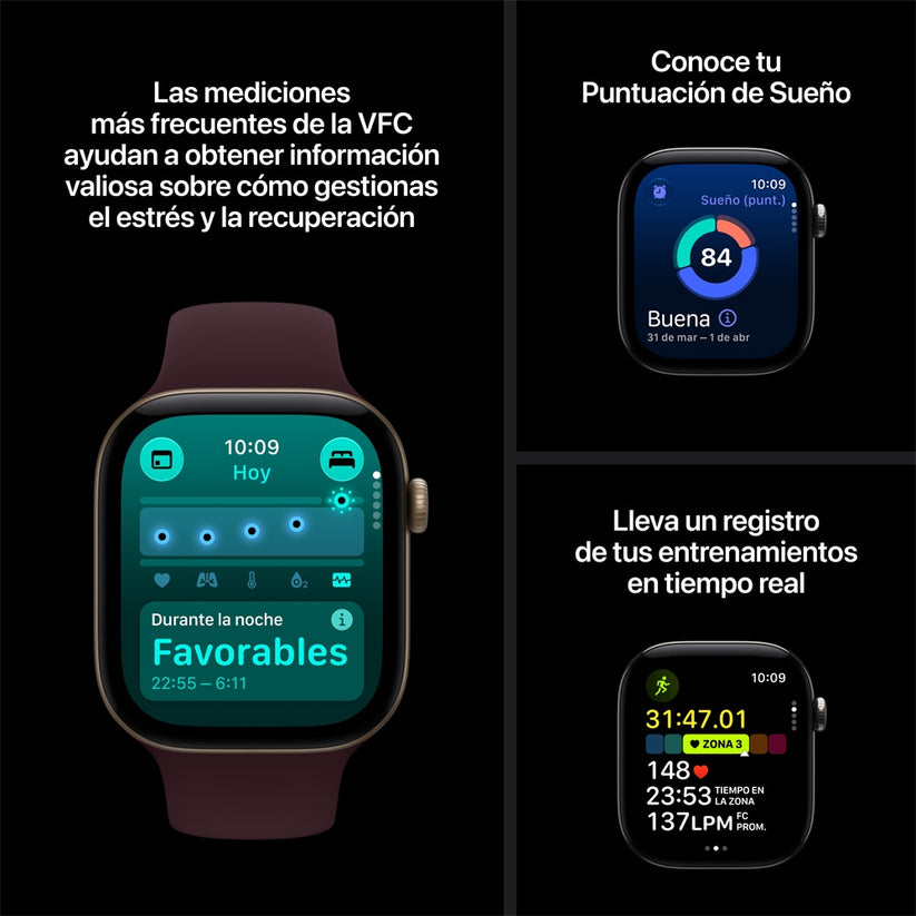 Apple Watch Series 12 GPS • Caja de aluminio color oro claro de 46 mm • Correa deportiva color arena – M/L