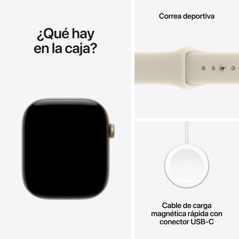 Apple Watch Series 12 GPS • Caja de aluminio color oro claro de 46 mm • Correa deportiva color arena – M/L