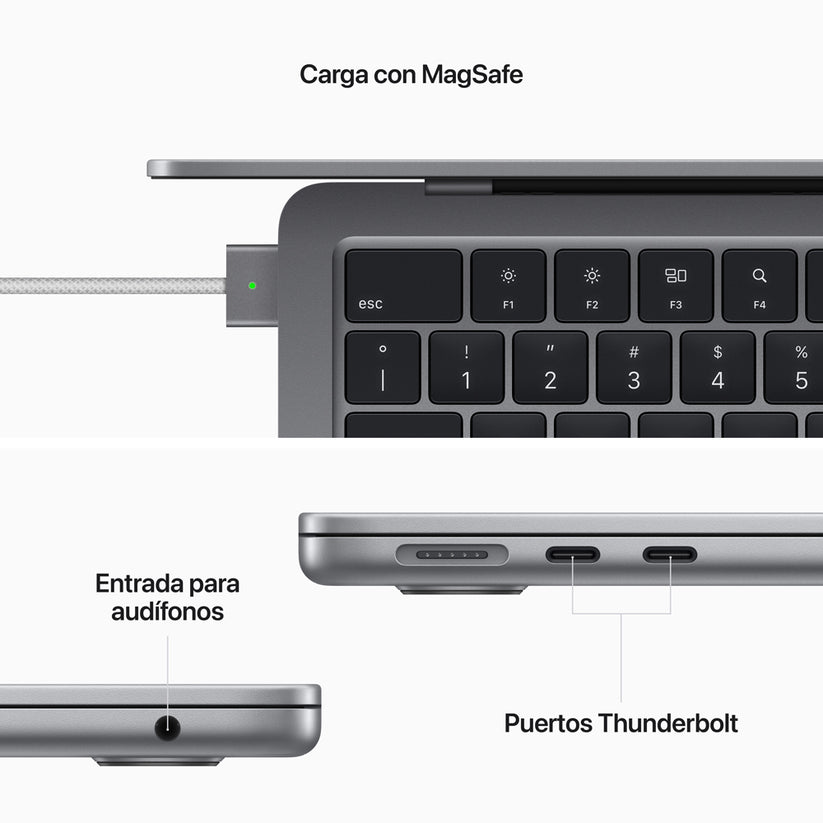 MacBook Air de 13 pulgadas: Chip M2 de Apple con CPU de ocho núcleos y GPU de diez núcleos, 512 GB SSD - Gris espacial