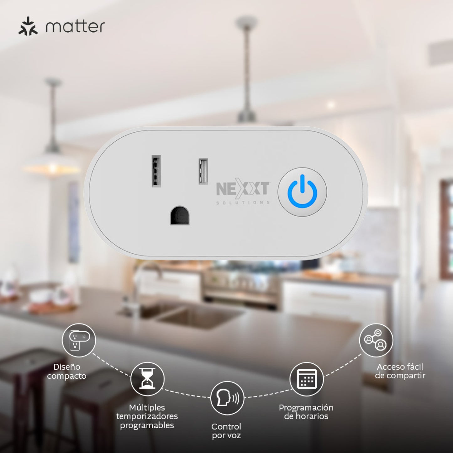 Tomacorriente inteligente Nexxt Wi-Fi asistente de voz / Matter