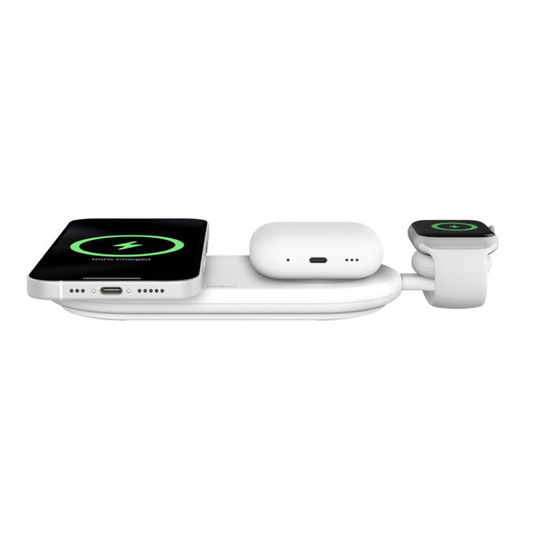 Base de carga Belkin Wireless 3 en 1 con Qi2 - Blanco