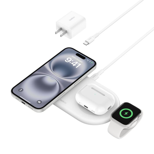 Base de carga Belkin Wireless 3 en 1 con Qi2 - Blanco