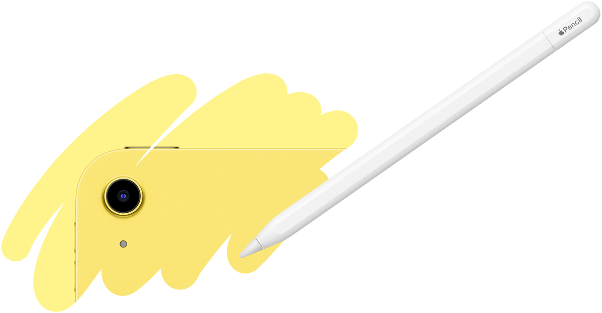 Un trazo hecho con el Apple Pencil revela la parte posterior del iPad y su cámara trasera.
