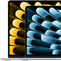 Dos MacBook Air destacan los tamaños relativos de las pantallas: 13.6 pulgadas y 15.3 pulgadas, medidas en diagonal