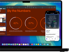 La pantalla de un iPhone aparece en la pantalla de una MacBook Pro para demostrar cómo funciona Duplicación del iPhone