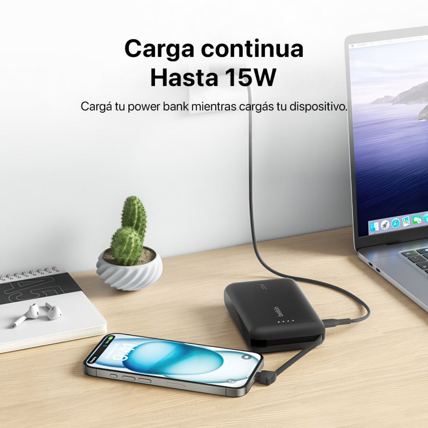 Batería Belkin portátil 10K con cable integrado - Negro