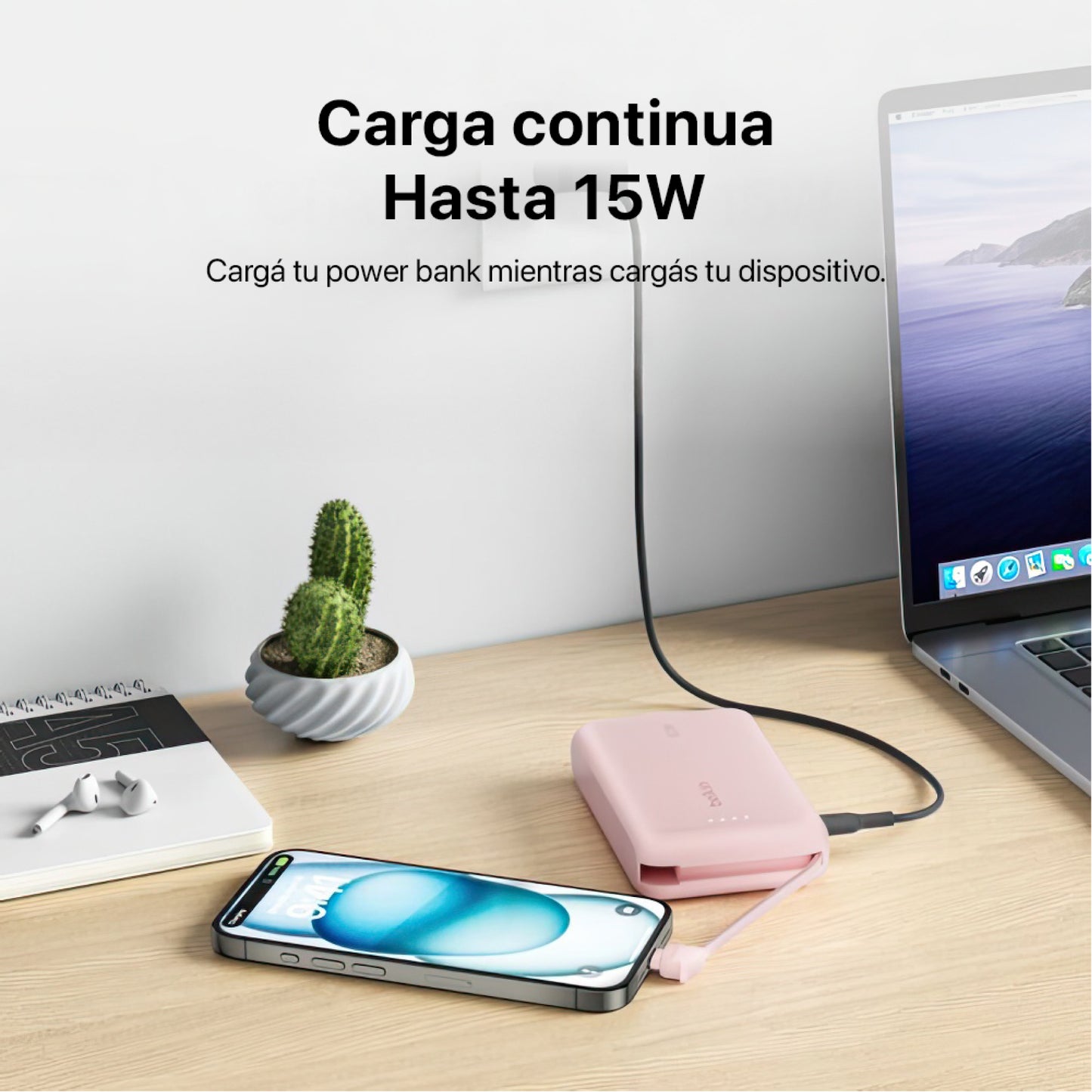 Batería Belkin portátil 10K con cable integrado - Rosado