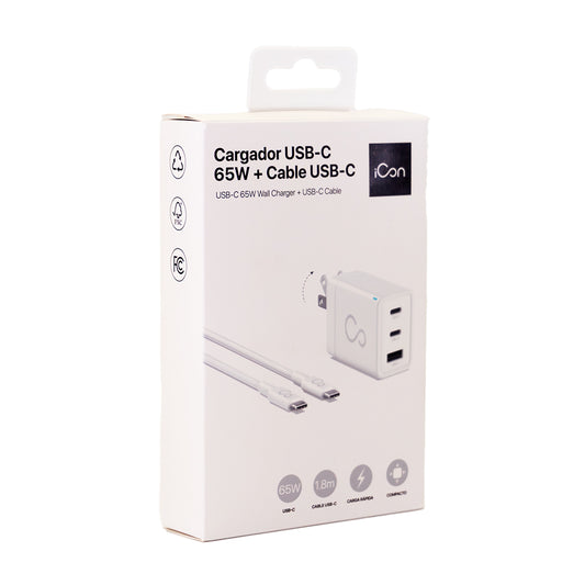 Cargador iCon Ultimate Power 65W con cable USB-C 2m