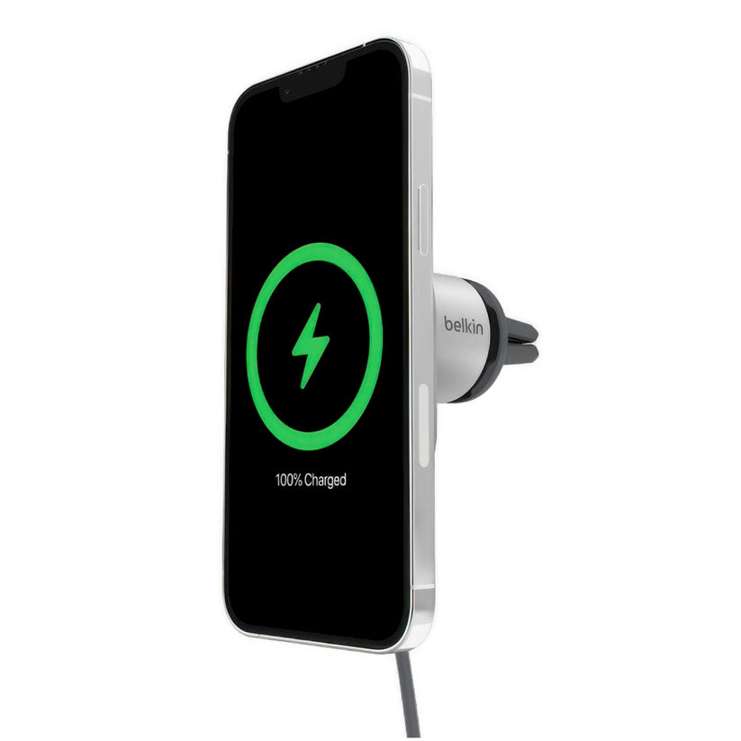 Cargador de Carro Belkin Wireless Vent Mount Pro 15W / Qi2 para iPhone - Blanco