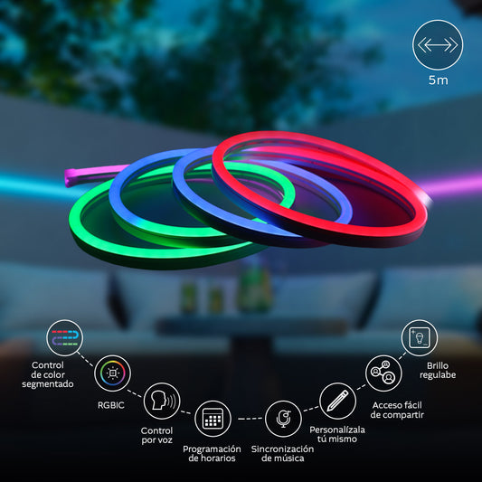 Cinta de luz LED neón Nexxt Wi-Fi® inteligente - 5m
