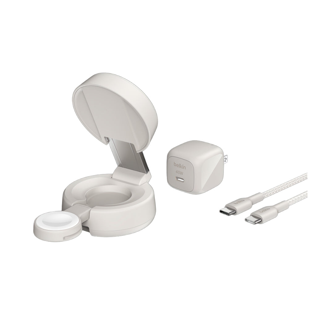 Base de carga Belkin Wireless 2 en 1 con Qi2 - Beige