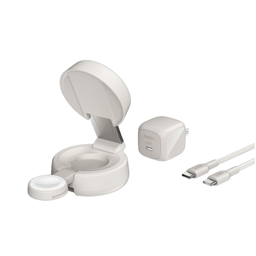 Base de carga Belkin Wireless 2 en 1 con Qi2 - Beige