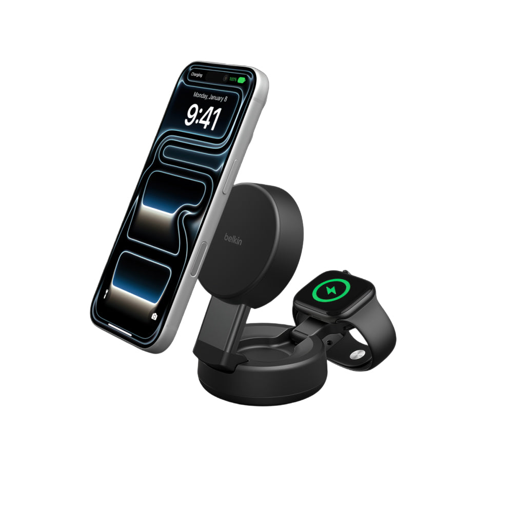 Base de carga Belkin Wireless 2 en 1 con Qi2 - Gris