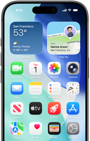 iPhone 17 Pro, frente, pantalla de inicio con varias apps
