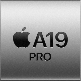 Cuadrado de color plata con el logo de Apple y la leyenda A19 Pro que representa el chip A19 Pro