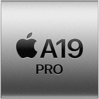 Cuadrado de color plata con el logo de Apple y la leyenda A19 Pro que representa el chip A19 Pro