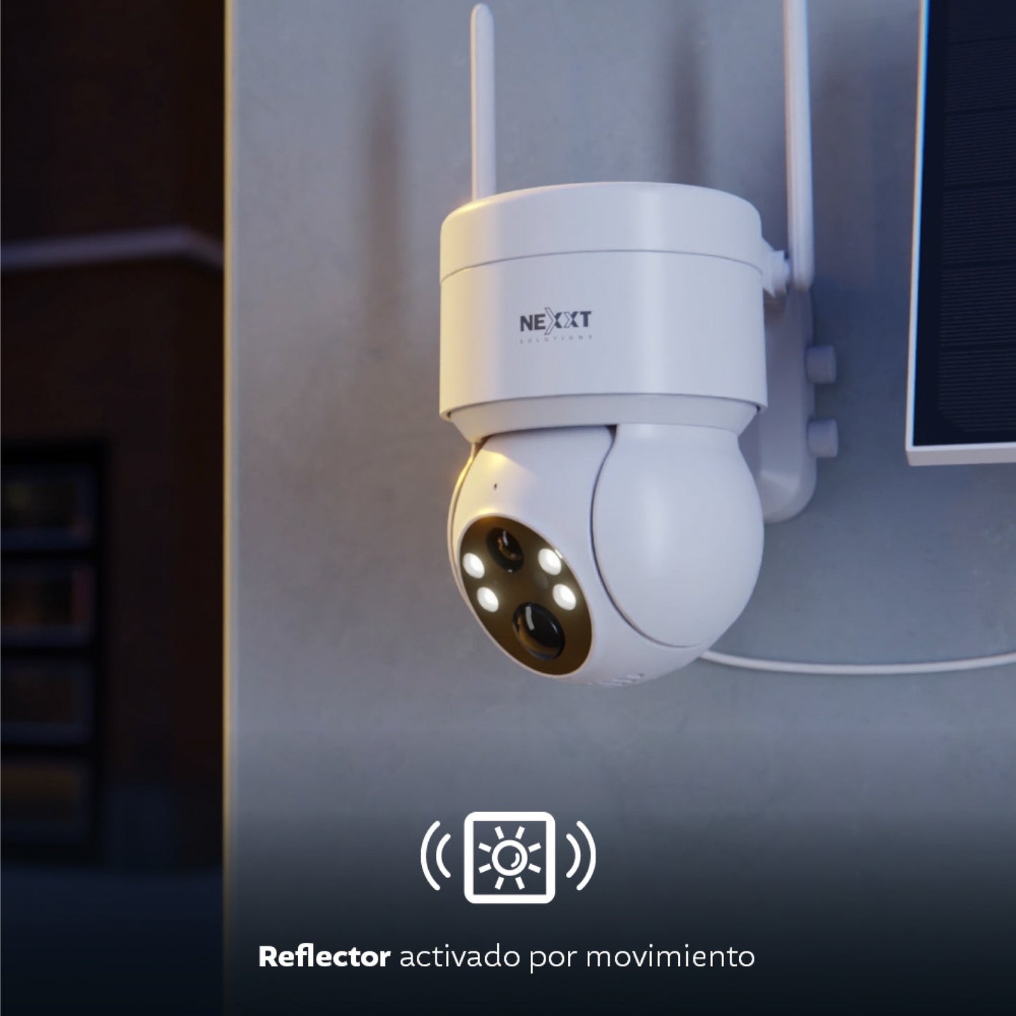 Cámara inteligente Nexxt 2k motorizada con recargable/panel solar para exteriores