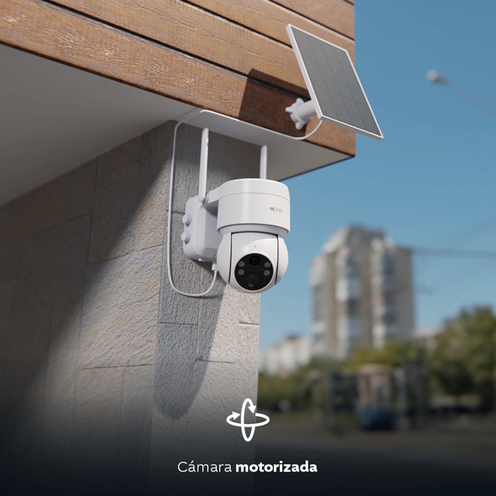 Cámara inteligente Nexxt 2k motorizada con recargable/panel solar
