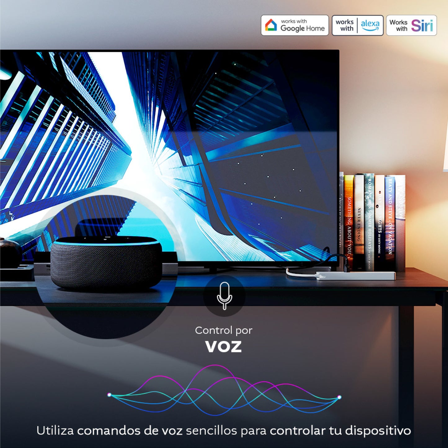 Regleta inteligente Nexxt con Wi-Fi y asistente de voz - 4 enchufes y 3 USB