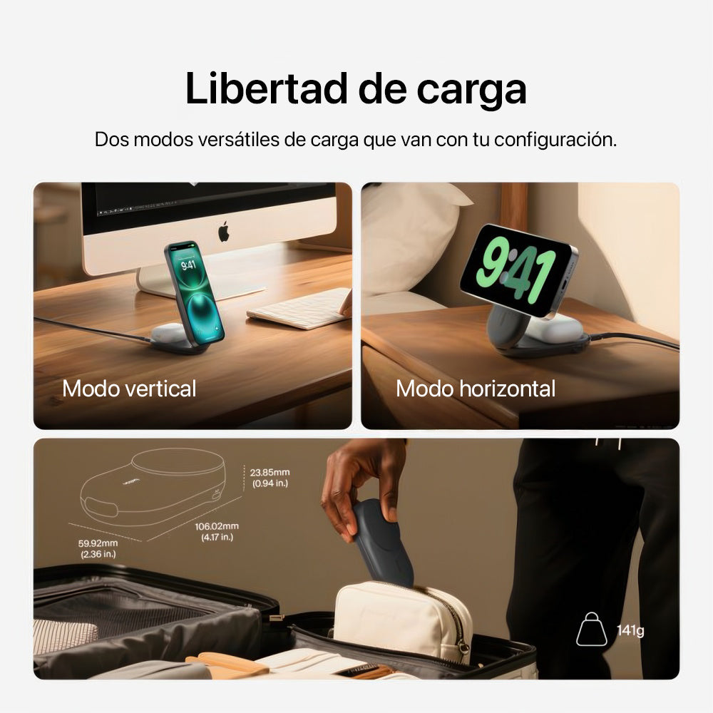 Base de carga Belkin Wireless 2 en 1 con Qi2 - Negro