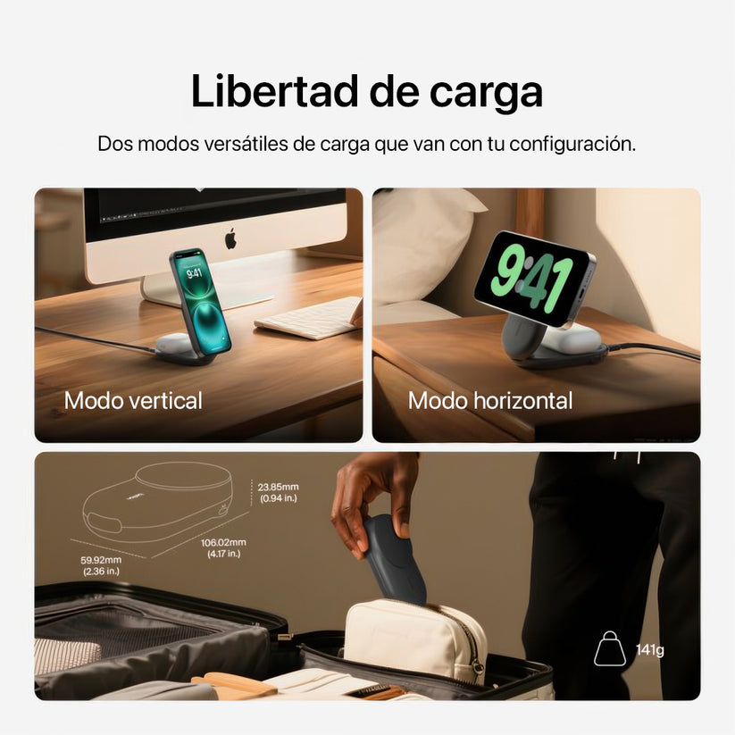 Base de carga Belkin Wireless 2 en 1 con Qi2 - Negro