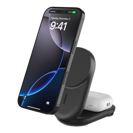 Base de carga Belkin Wireless 2 en 1 con Qi2 - Negro