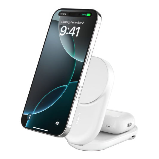 Base de carga Belkin Wireless 2 en 1 con Qi2 - Blanco